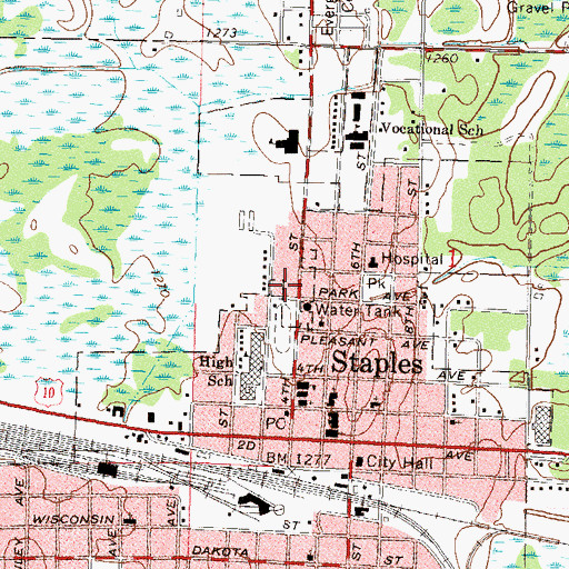 Topographic Map of Staples Fire Department Station 1, MN
