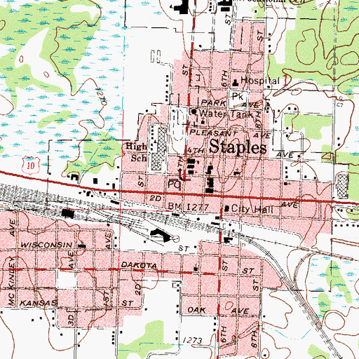 Topographic Map of Staples Post Office, MN