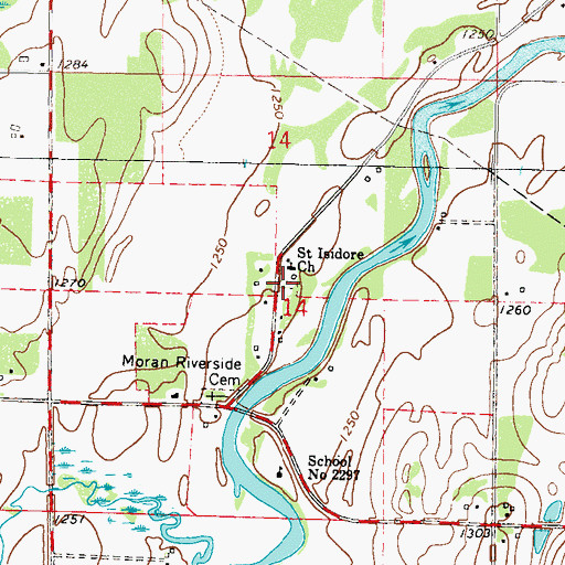 Topographic Map of Saint Isadore Cemetery, MN