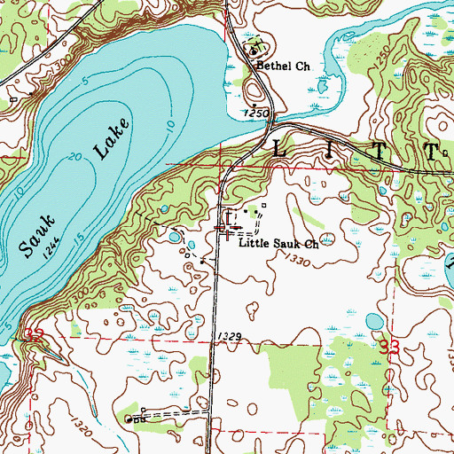Topographic Map of Little Sauk Cemetery, MN