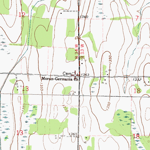 Topographic Map of Moran-Germania Cemetery, MN