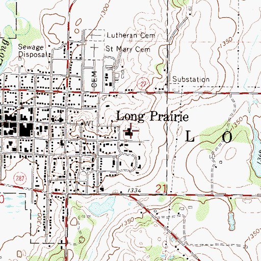 Topographic Map of Long Prairie Memorial Hospital and Home, MN
