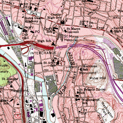 Topographic Map of Ecole Saint Anne School, CT