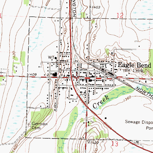 Topographic Map of Eagle Bend City Hall, MN