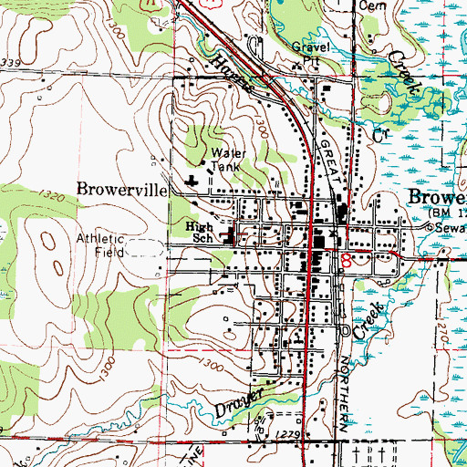 Topographic Map of Browerville High School, MN
