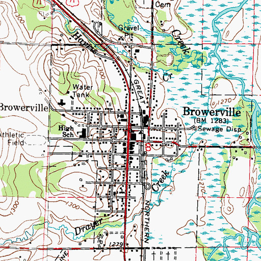 Topographic Map of Browerville Fire Department, MN