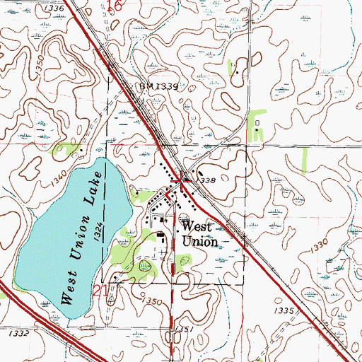 Topographic Map of West Union Post Office, MN