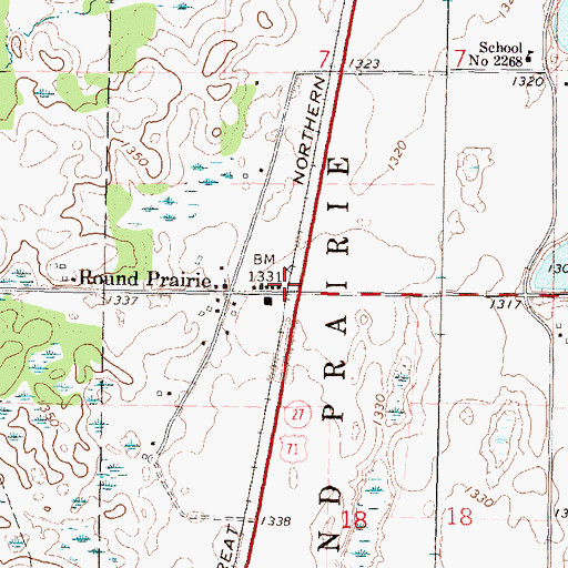 Topographic Map of Round Prairie (historical), MN