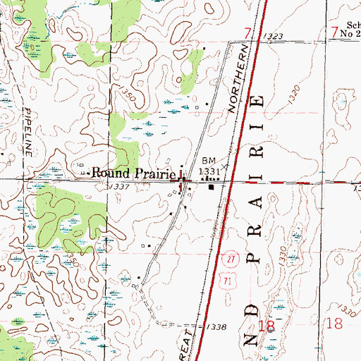 Topographic Map of Round Prairie Post Office (historical), MN