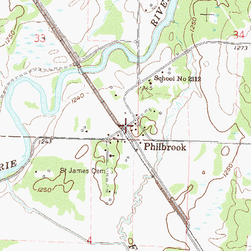 Topographic Map of Philbrook Post Office (historical), MN