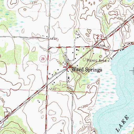 Topographic Map of Ward Springs Post Office (historical), MN