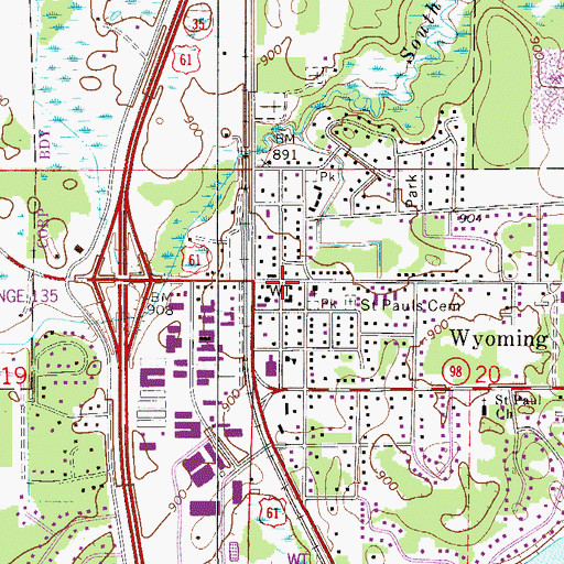 Topographic Map of Wyoming Community Church, MN