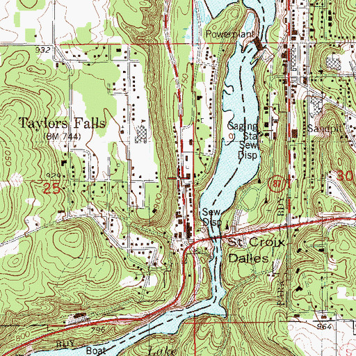 Topographic Map of Taylors Falls Public Library, MN