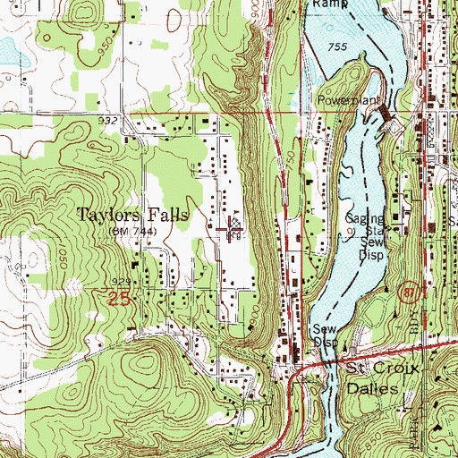 Topographic Map of Taylors Falls Elementary School, MN
