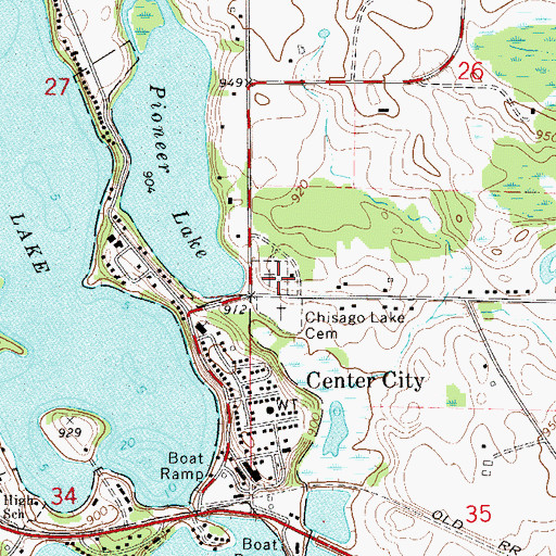 Topographic Map of Hillside Cemetery, MN