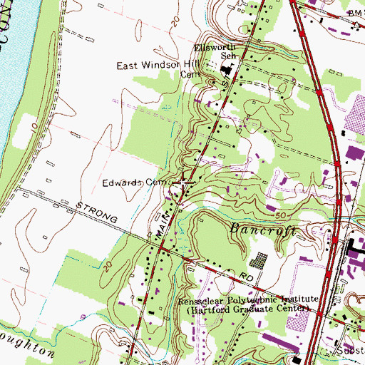 Topographic Map of Edwards Cemetery, CT