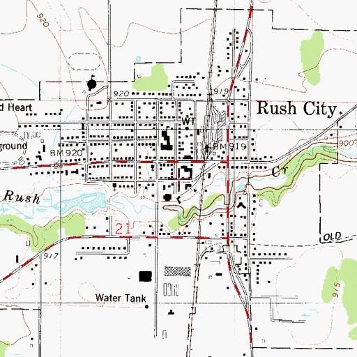 Topographic Map of Rush City Post Office, MN
