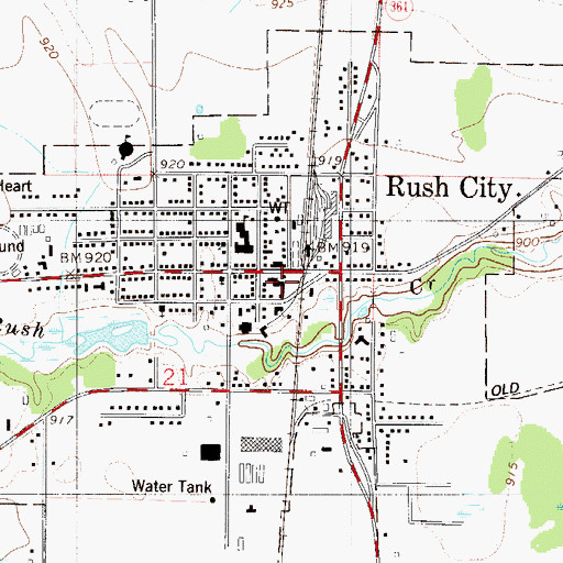 Topographic Map of Rush City Branch Library, MN