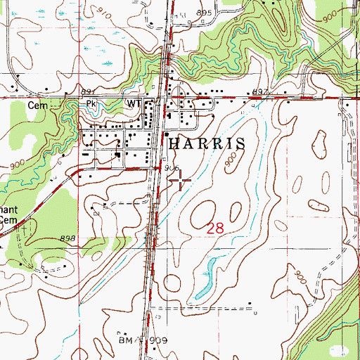 Topographic Map of Harris Fire Department, MN