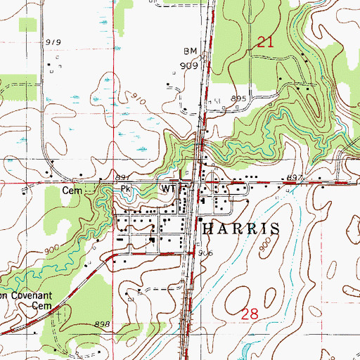 Topographic Map of Harris City Hall, MN