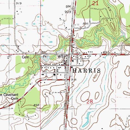 Topographic Map of Harris Post Office, MN
