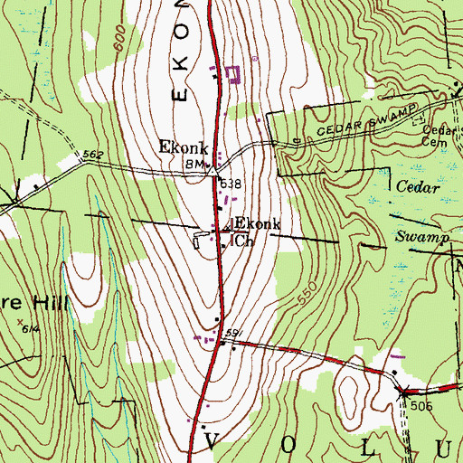 Topographic Map of Ekonk Church, CT