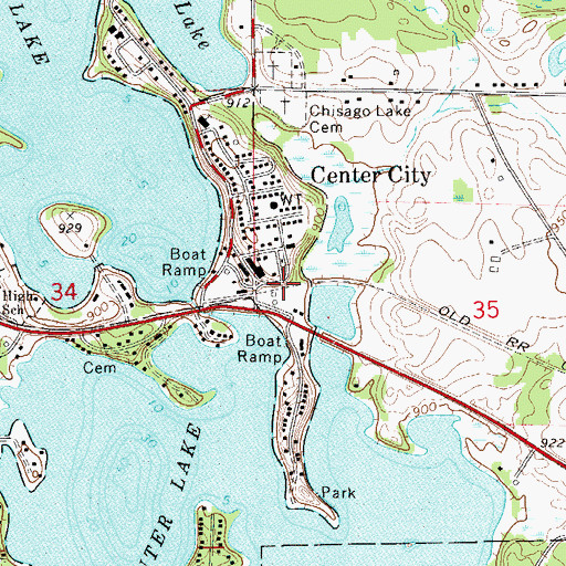 Topographic Map of Center City (historical), MN