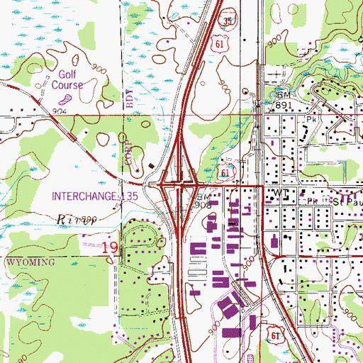 Topographic Map of Interchange 135, MN