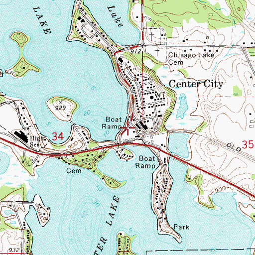 Topographic Map of Center City Post Office, MN