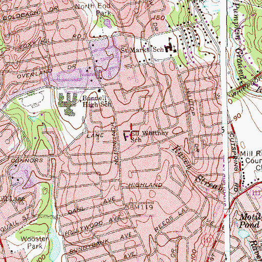 Topographic Map of Eli Whitney School, CT