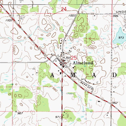 Topographic Map of Almelund Post Office, MN