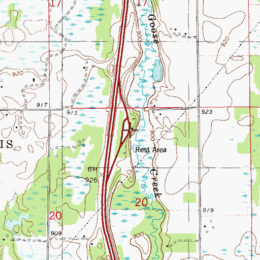 Topographic Map of Goose Creek North Bound Rest Area, MN