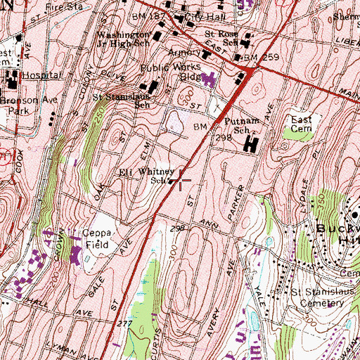 Topographic Map of Eli Whitney School, CT