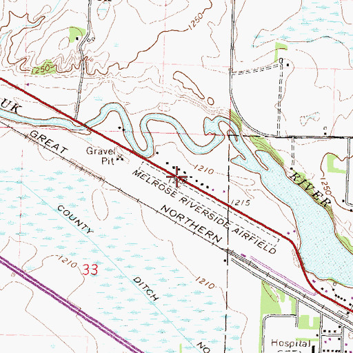 Topographic Map of Melrose Riverside Airfield (historical), MN