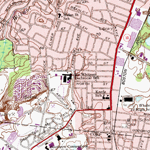 Topographic Map of Eli Whitney Technical School, CT