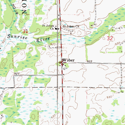 Topographic Map of Weber Post Office (historical), MN