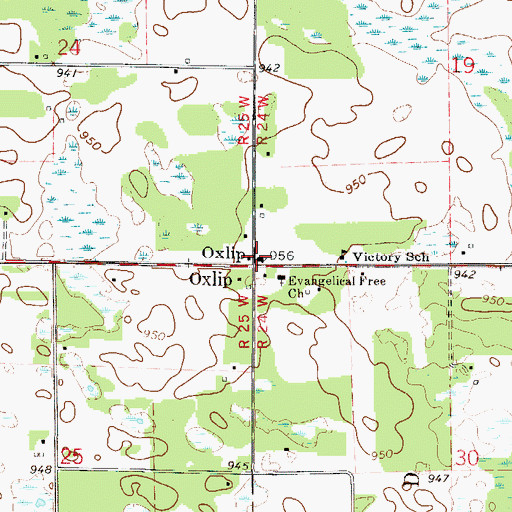 Topographic Map of Oxlip Post Office (historical), MN