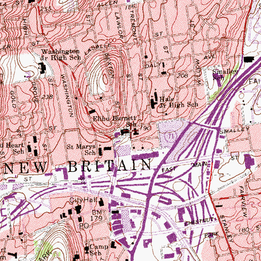 Topographic Map of Elihu Burnett School, CT