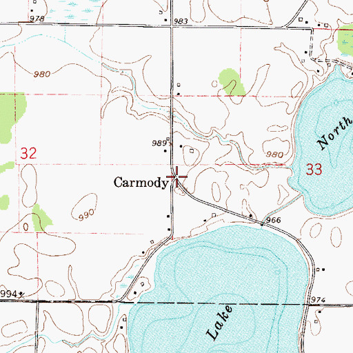 Topographic Map of Carmody Post Office (historical), MN