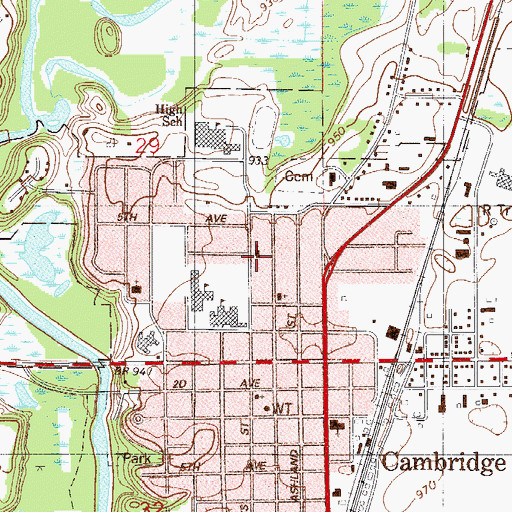 Topographic Map of Cambridge United Methodist Church, MN