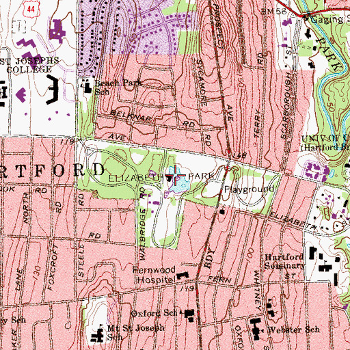 Topographic Map of Elizabeth Park, CT