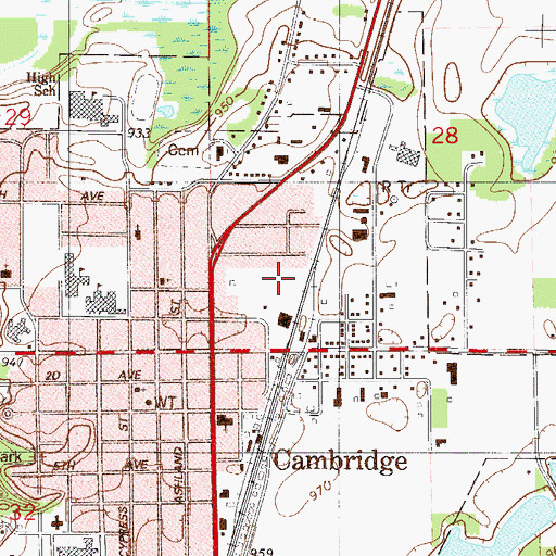 Topographic Map of Cambridge Fire Department, MN