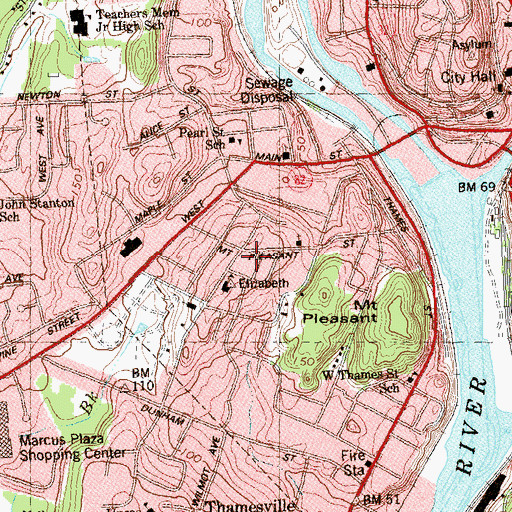 Topographic Map of Elizabeth Street School, CT