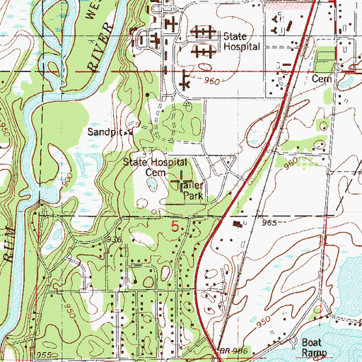Topographic Map of Pine Village Mobile Home Park, MN