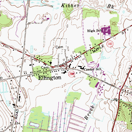 Topographic Map of Ellington, CT