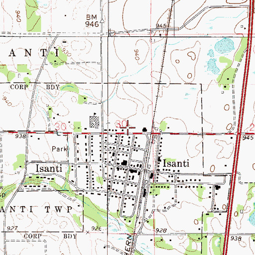 Topographic Map of Isanti Fire District Station 1, MN