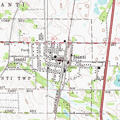 Topographic Map of Isanti Post Office, MN