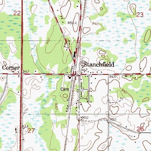 Topographic Map of Stanchfield, MN