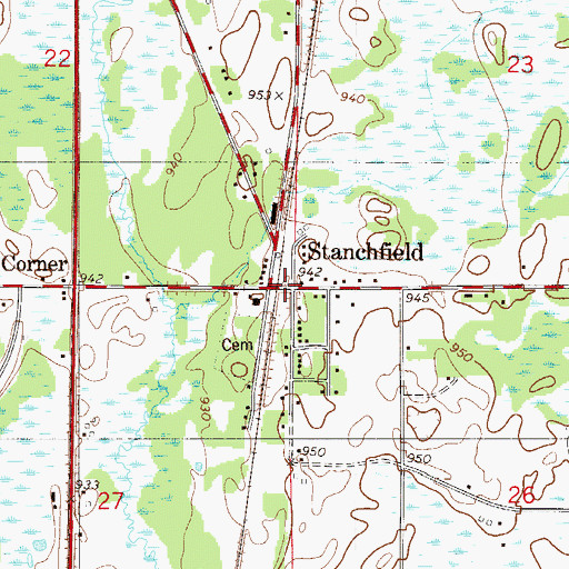 Topographic Map of Stanchfield Baptist Church, MN