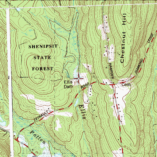 Topographic Map of Ellis Dam, CT